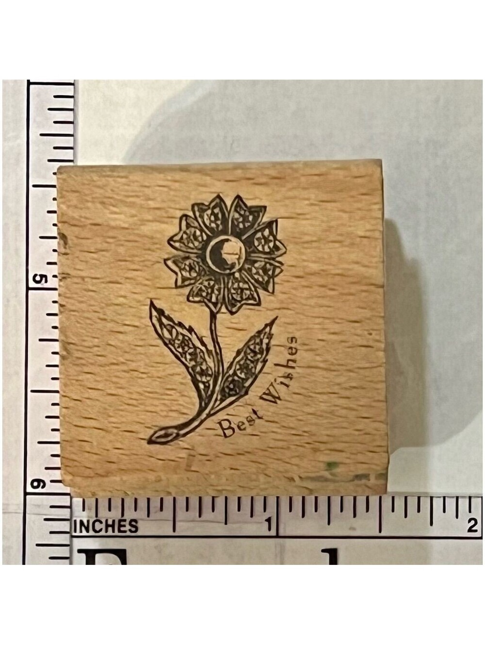 Best Wishes Flower Wood Mounted Rubber Stamp Floral Greeting Card Craft
